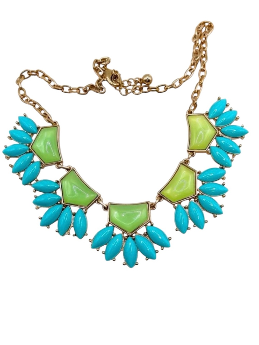 Charlotte Russe Turquoise & Green Cabochon Statement Necklace Gold Tone Chunky